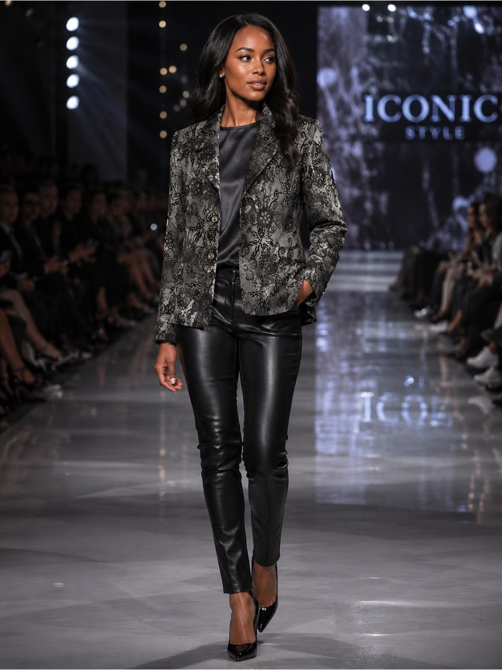 Harve Benard Black & Silver Floral Jacquard Blazer